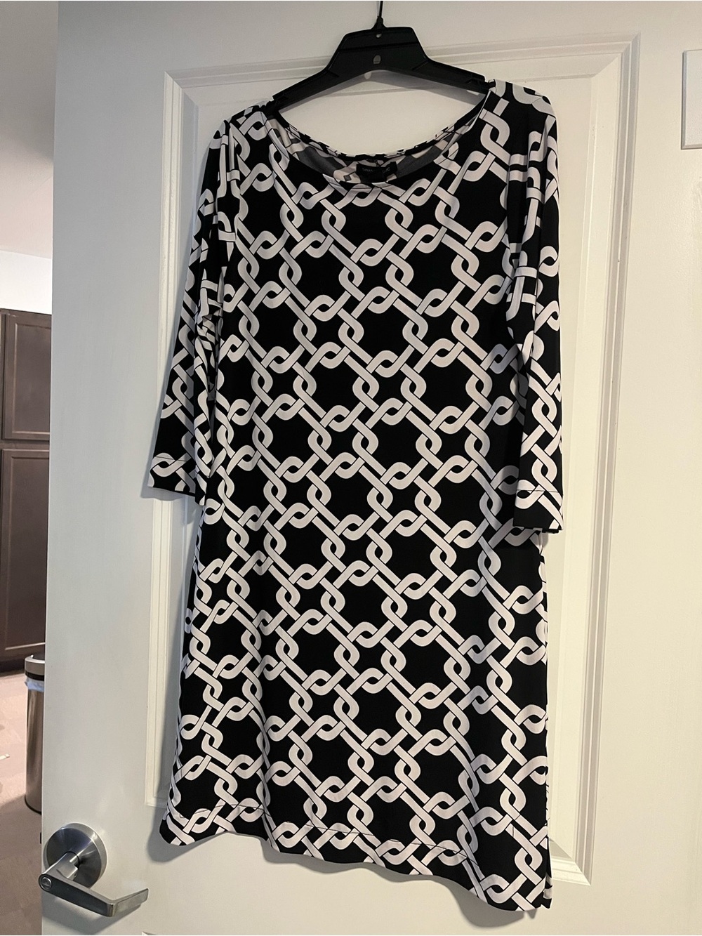 Banana Republic Black and White Chain-Link Long Sleeve Dress